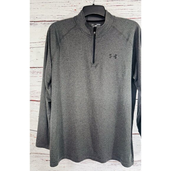 Under Armor Heat Gear Mens Long Sleeve Quarter Zip Shirt Gray Size XL Loose - Picture 4 of 11
